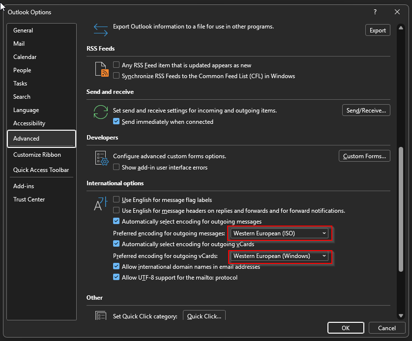 Outlook: Codierung auf Unicode (UTF-8) umstellen