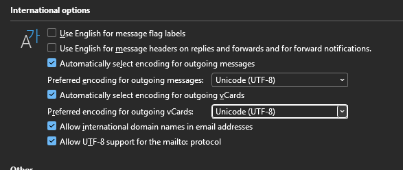Outlook: weitere UTF-8 Einstellung