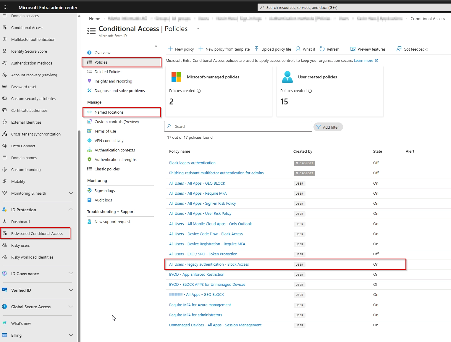 Entra ID: Risk-based Conditional Access und Named locations prüfen