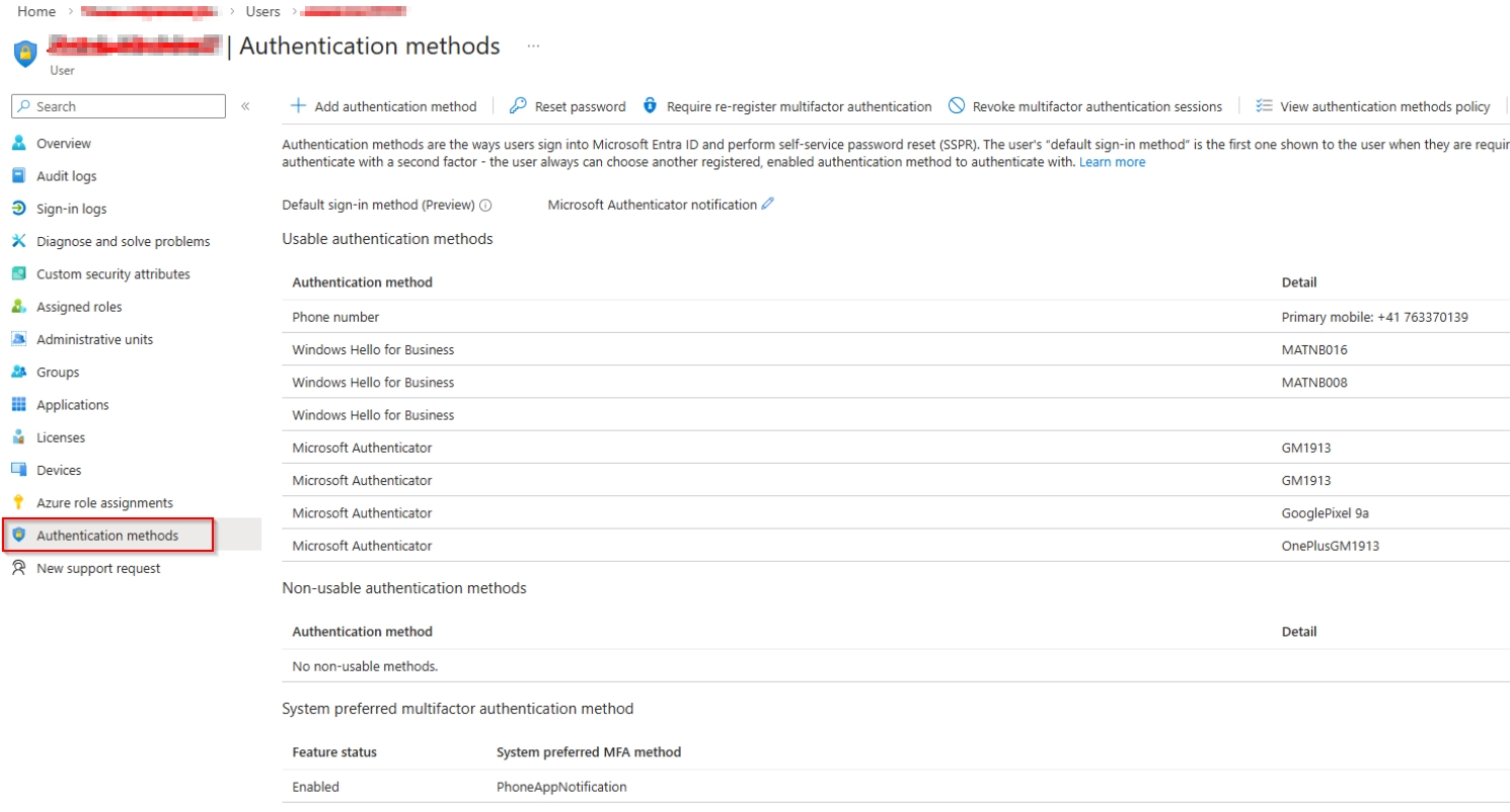 Entra ID: Authentication methods prüfen