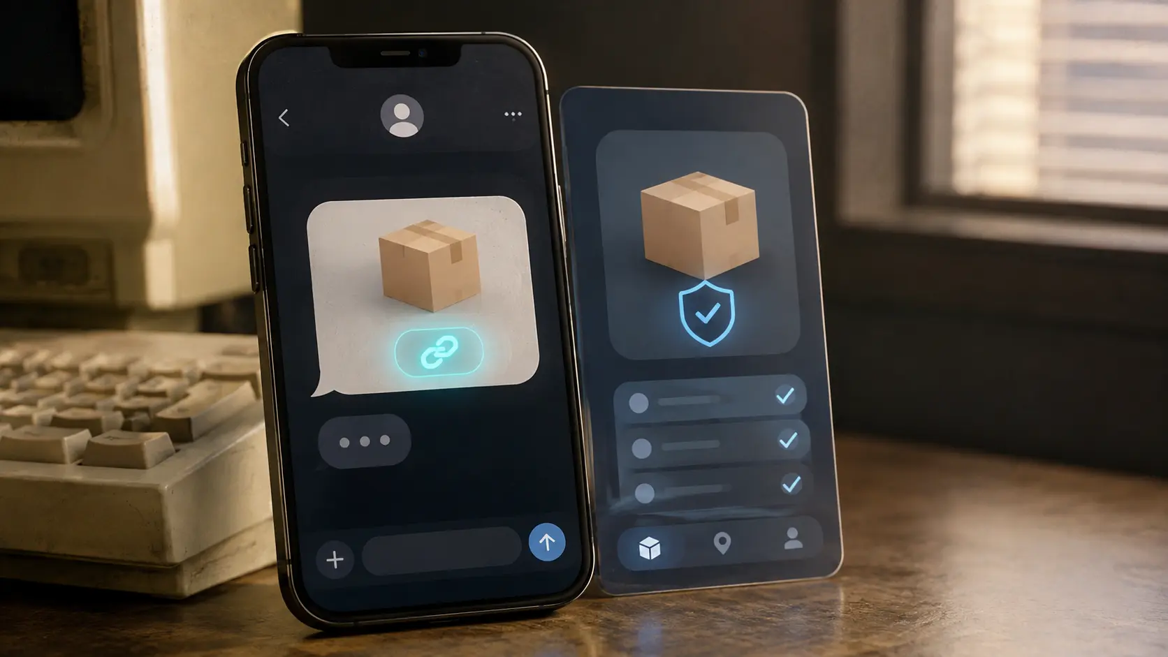 Smartphone mit einer verdächtigen SMS und einem Link zu einer angeblichen Paket-Zustellung